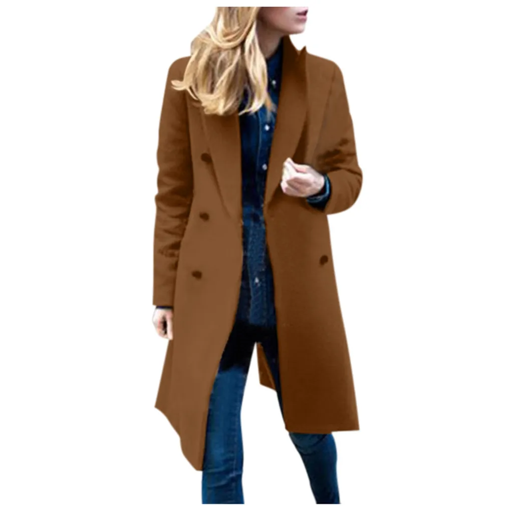 Winter Women Lapel Woollen Blends Coat Solid Trench Jacket Oversize Long Overcoat Turn-Down Collar Outwear Jacket Plus Size Coat