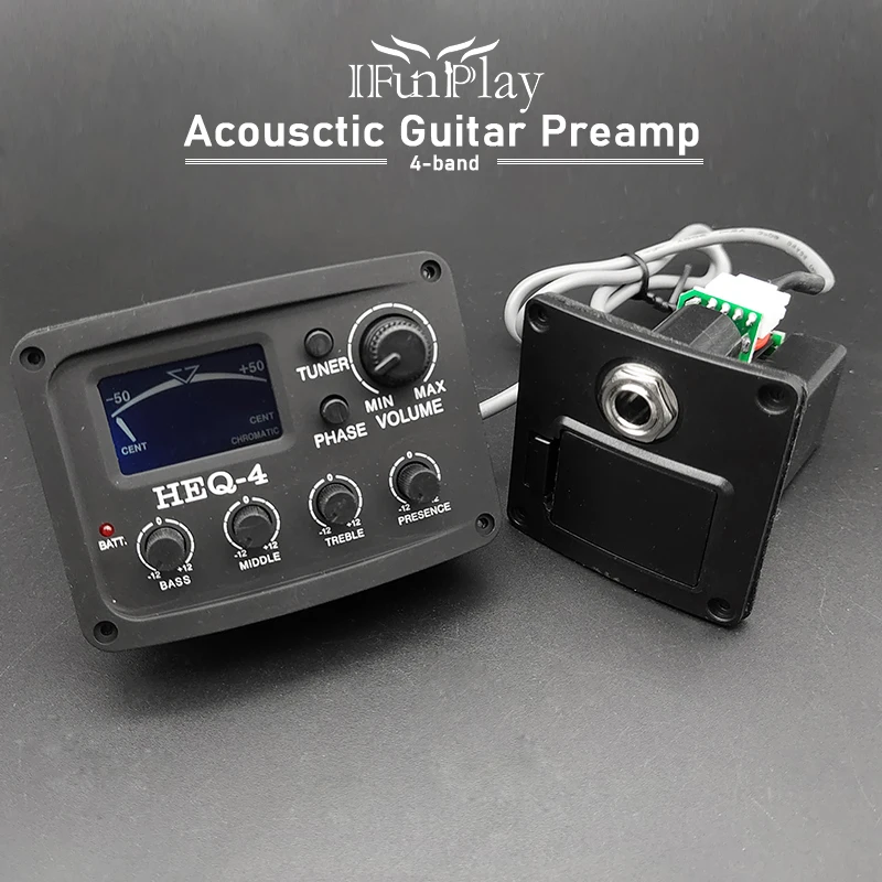 4 Band Acoustic Guitar Preamp with Tuner Folk EQ Equalizer Amplifier Piezo Pickup Accessories | Спорт и развлечения