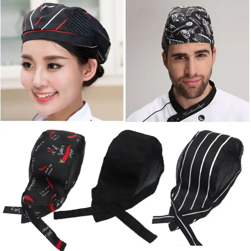 Adjustable Restaurant Chef Skull Cap Chef Mesh Hat Kitchen Cooking Hat for Adult Women Men
