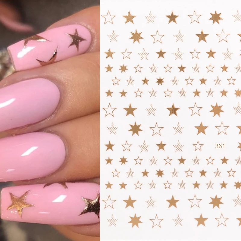 

1pcs Geometry Star 3D Nails Sticker Gold Silver Watermark Foil Transfer Decals Self-Adhesive Slider Nail Art Decoration Manicure
