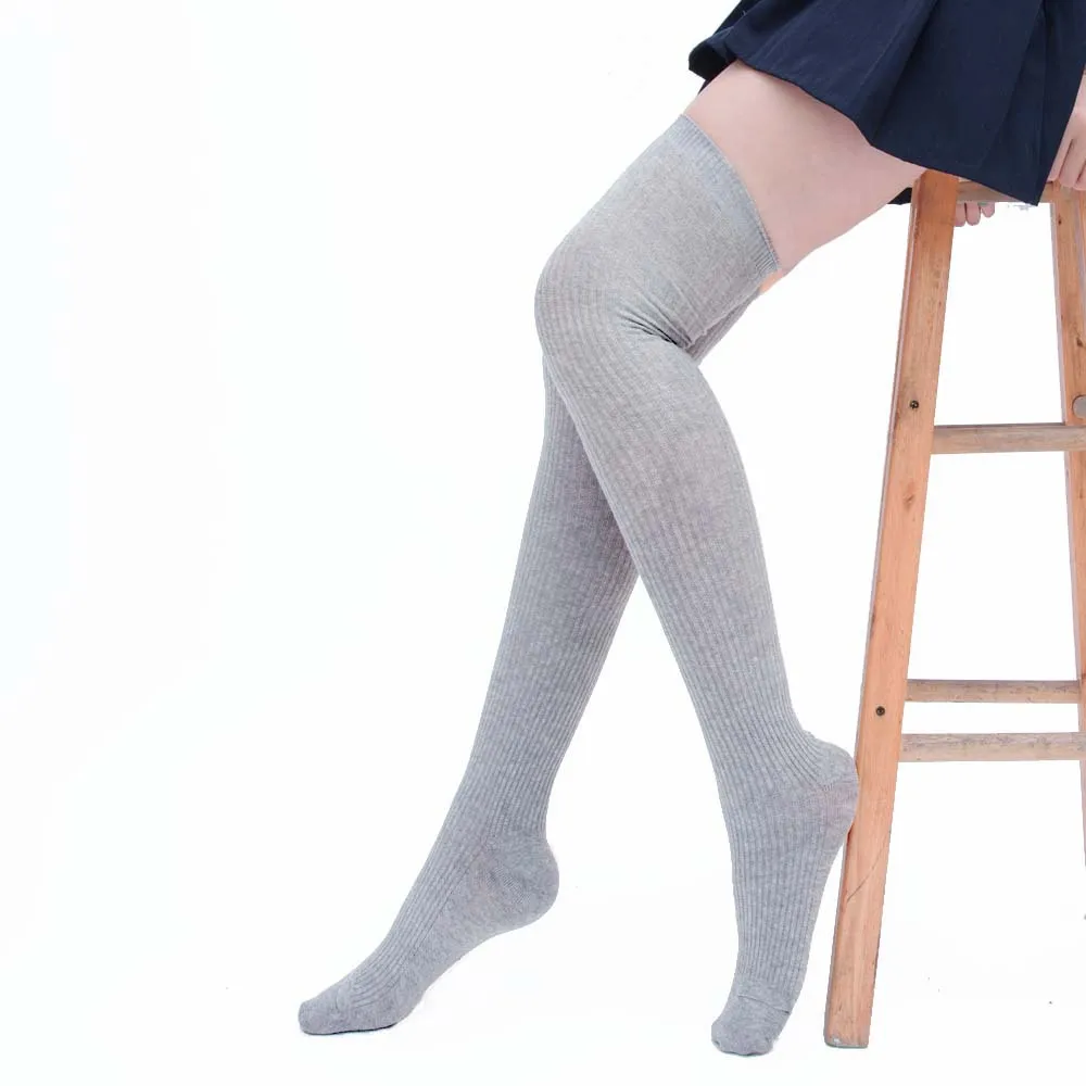Женские Длинные хлопковые высокие носки на осень и зиму 55 см для девушек, модные сексуальные гольфы - Цвет: light grey