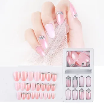 

24 Pcs False Nail Artificial Tips with Glue for design short Fake Nails False Nail capsule art accessaries Press on Nails