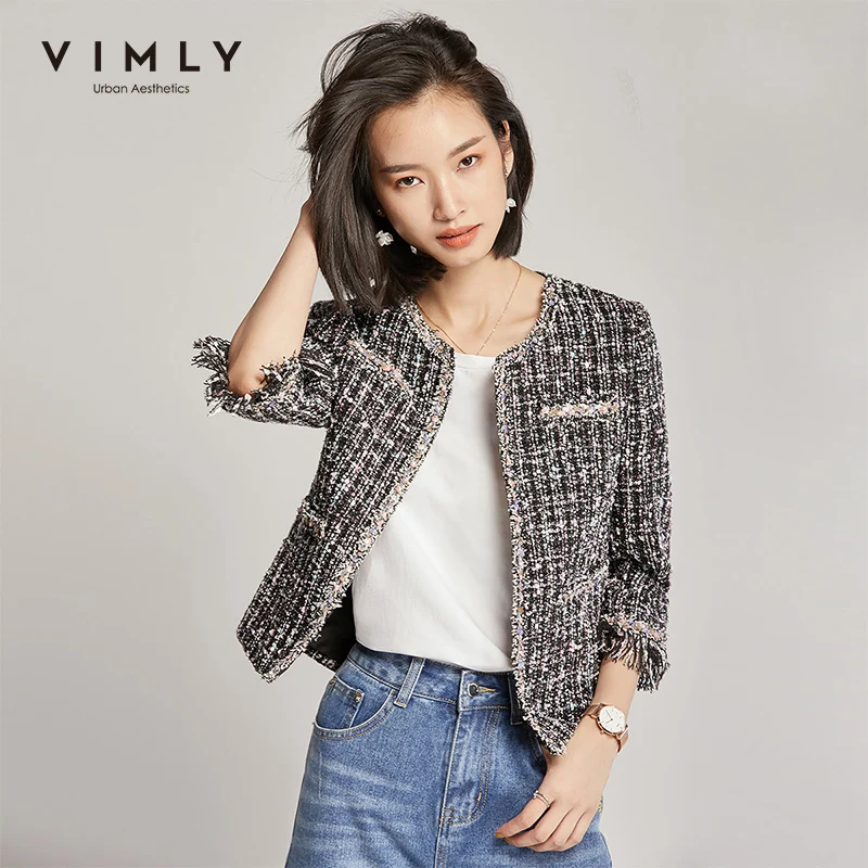 Женская короткая куртка Vimly элегантная офисная приталенная весенне осенняя одежда с рукавом до локтя и