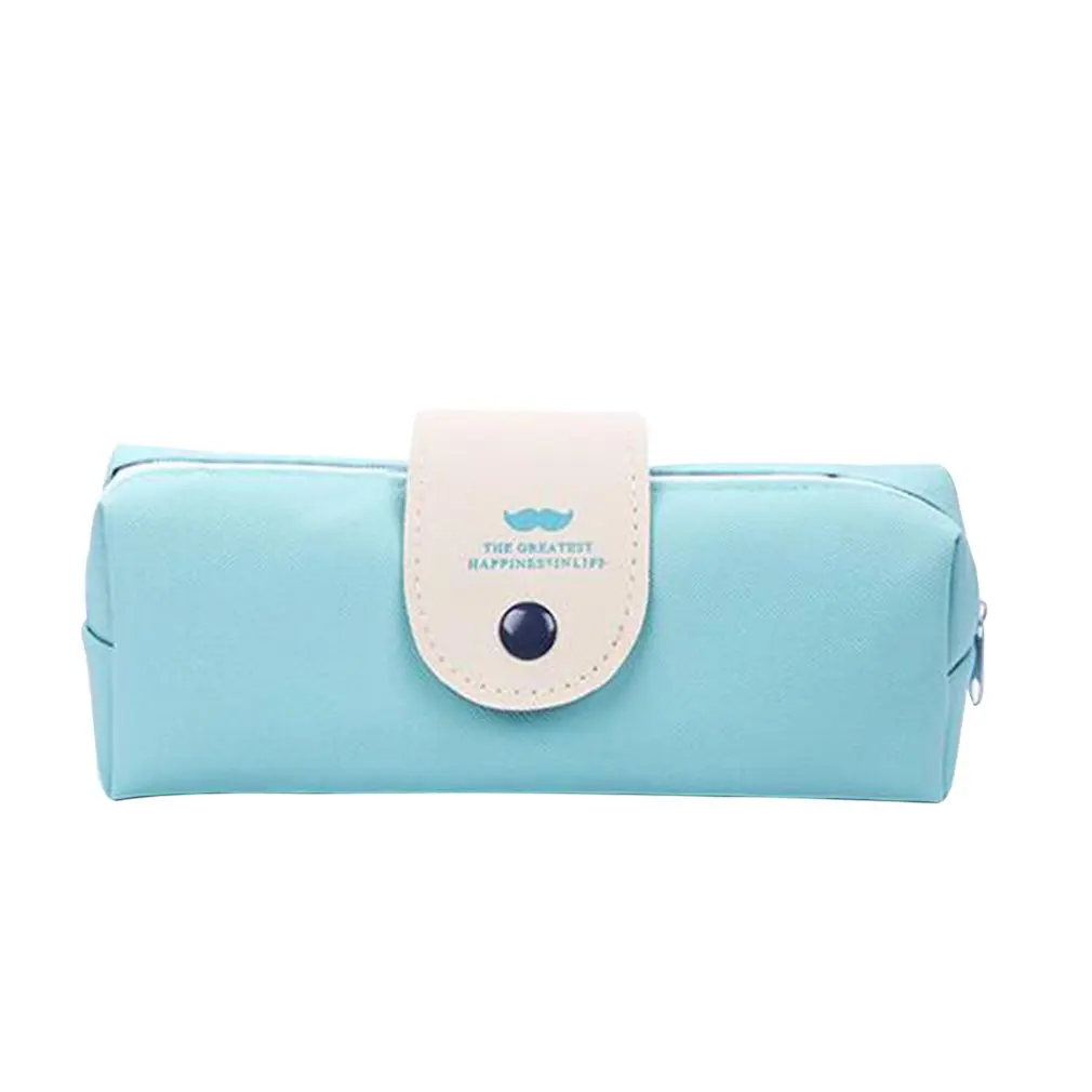

Fresh Solid Color Simple Large Capacity Pencil Case PU leather Triangle pen bag Stationery Storage Organizer