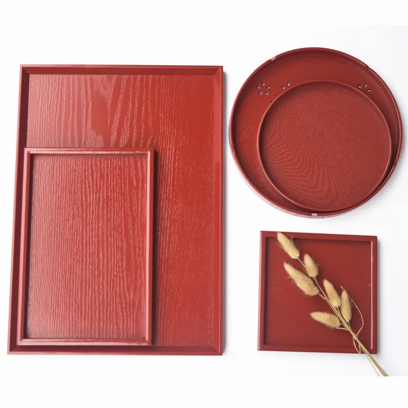 

Red Series Tea Tray Storage Festive Tea Set Marriage Solid Wood Tray 4