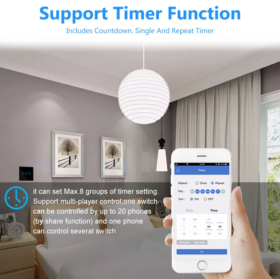  2way light switch intelligent wireless wifi touch wall push smart switch ewelink tuya app alexa voi - 4000322181365