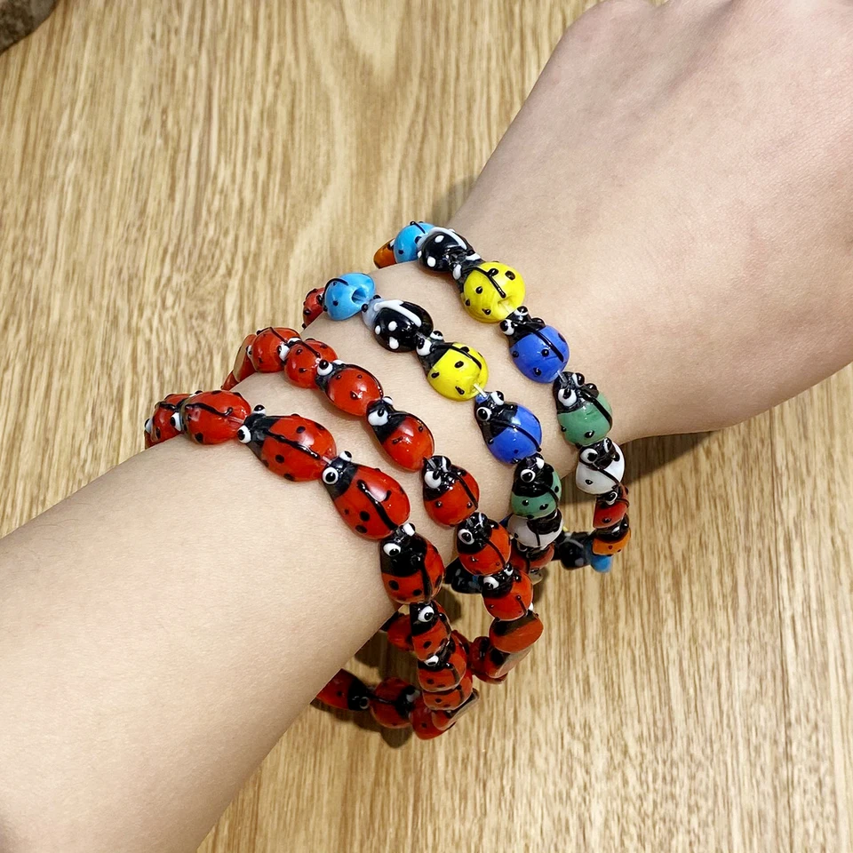 Perles De Verre De Coccinelle Pour La Fabrication De Bijoux Diy Bricolage Breloques  20 Pièces Par Rangée G 601099631165551