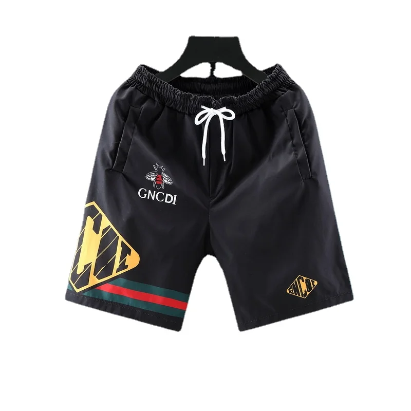 ICCLEK Ice Silk Quick-drying Shorts Men's Trend Personality Printing Slim Five-point Pants Color Striped Beach Pants