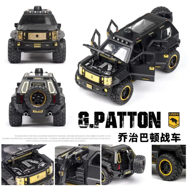 Новинка 1:24 г. PATTON внедорожник Грузовик литая модель автомобиля игрушка джип для детей звуковое освещение Вытяните назад Подарки