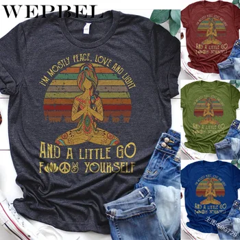 

WEPBEL Fashion Summer Short Sleeve Women T-shirt O Neck Casual Letter Peace Love Lotus Print S-5XL Loose Tops T Shirts