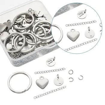 

DIY Stainless Steel Charms Alphabet Flat Round Ends Extender Chains For Keychain Handmade Jewelry Pendant