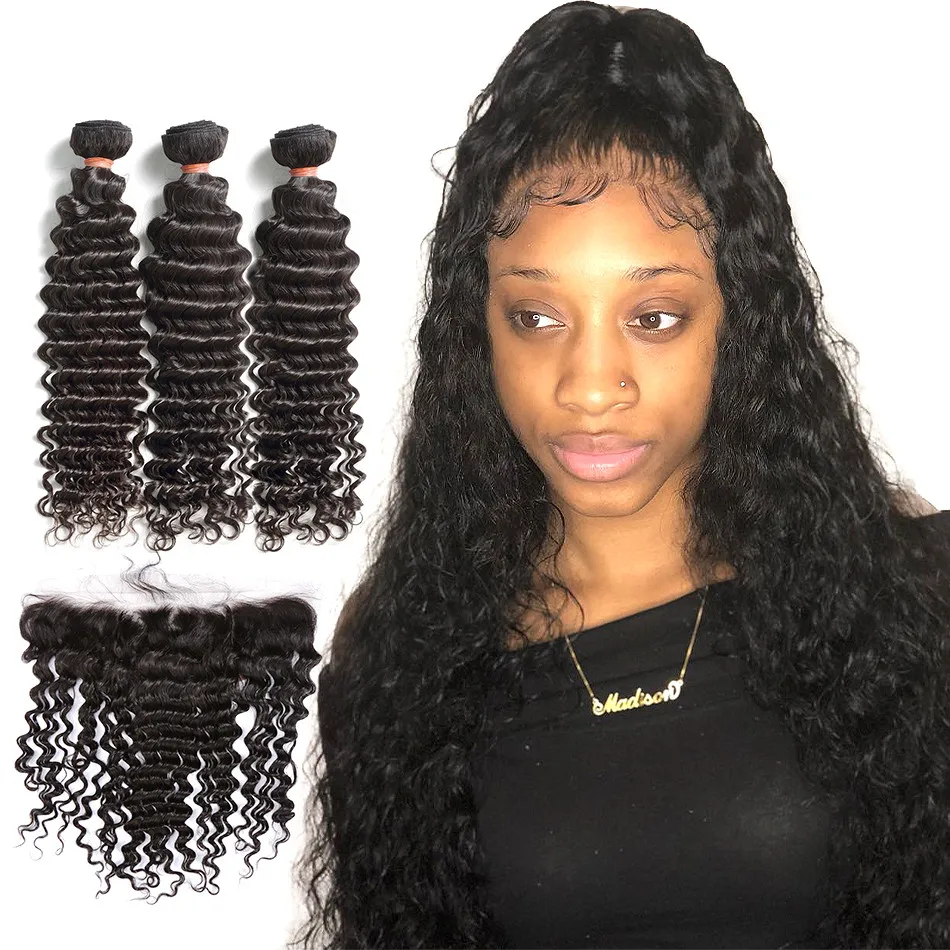 8 30 Inch Brazilian Hair Weave Deep Wave Human Hair 3 4 Bundles