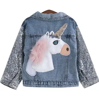 

2020 New Design Autumn Children Teenager Cartoons Unicorn Coat Cartoons Unicorn Baby Girls Long Sleeve Denim jacket