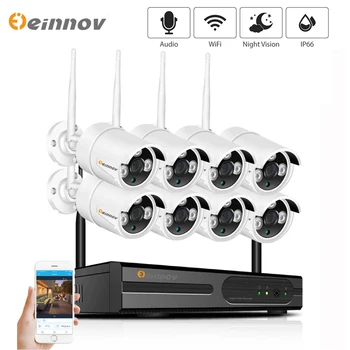

Einnov 8CH Outdoor Video Surveillance Kit Wifi Home Security Wireless Camera CCTV System 1080P HD IP Camera Audio System NVR