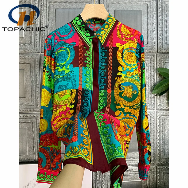 

12.17 Silk Long sleeve Shirt 2020 New Women Temperament Fashion Print Pattern Contrast color Turn-down collar Blouses