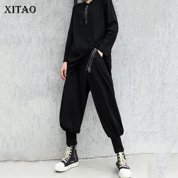 

XITAO Black Pleated Harem Pants Women Ashion Elastic Waist Pocket Small Fresh 2020 Spring Minority Full Length Pants XJ3449