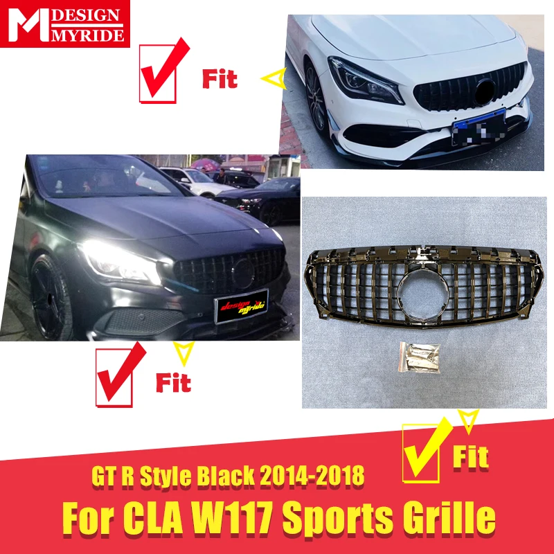 Для MB Mercedes X117 C117 W117 CLA класс спортивный передний бампер решетка гриль грили GTS стиль ABS глянцевый черный без знака-18