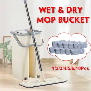 

Flat Squeeze Mop With Bucket Mop Cloth Hand-Free Wringing Mop For Cleaning Wash Floors Wet/Dry Automatic Home Cleaning Lazy Mop