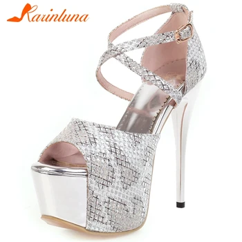 

KARINLUNA Ladies Summer Evening Sandals Sexy Shining Platform Sandals Women Summer Cool Party Extrem High Heels Shoes Woman