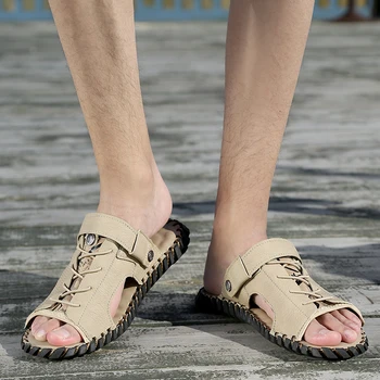 

Men Sandals Leather Summer Outdoor Casual Comfortable Anti-slip Trekking Hiking Beach Shoes Fishing Sandalias Hombre Men Sandals
