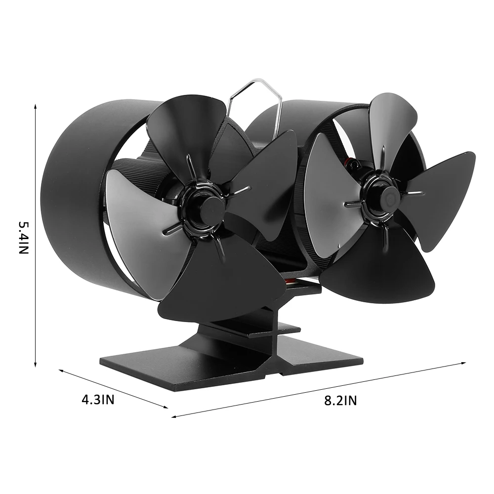 Вентилятор для печки, эффективный двойной черный 8 лопастной вентилятор для камина, работающий от жары, домашний теплораспределительный вентилятор для дровяной печи - Цвет: Черный