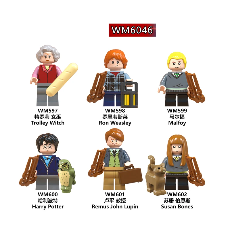 

WM6046 Harry Series Potters Moody Trolley Witch Ron Weasley Lupin Susan Bones Building Figures Children Building Blocks Toys