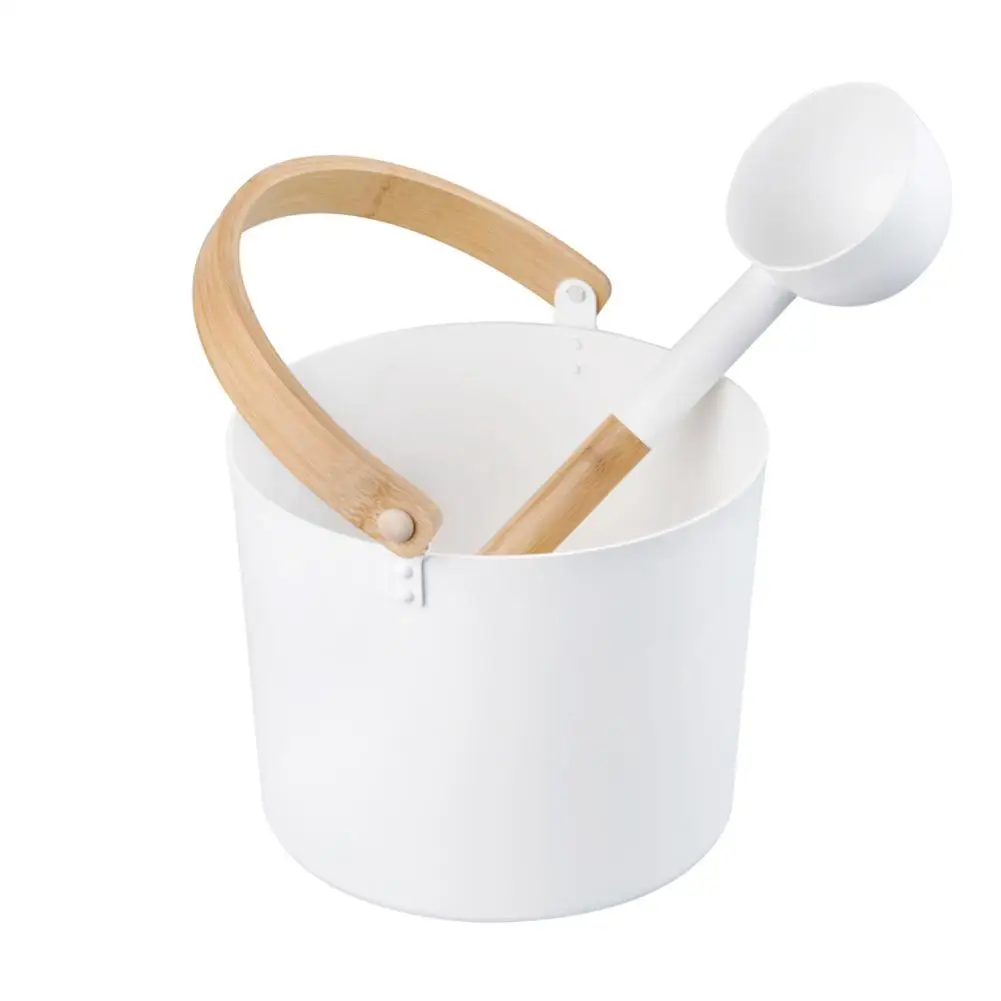 

7L Luxurious Finnish Sauna Aluminum Bucket With Long Handle Spoon Set Matching Ladle Sauna Barrel Dropshipping