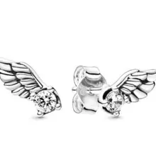 Подлинные 925 пробы серебряные серьги, сверкающие серьги-гвоздики в виде крыльев для женщин, подарок на свадьбу, модное ювелирное изделие