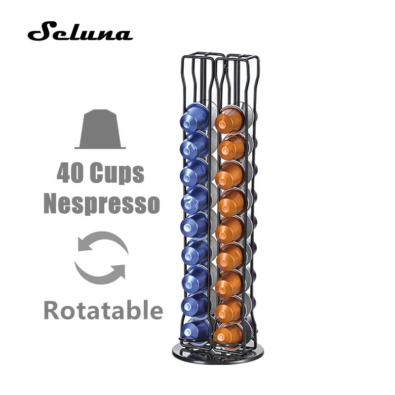 40pcs Nespresso Coffee Pods Capsule Storage Rack Rotary Pod Holder Tower Stand Iron Shelves Stainless Steel Rotatable | Дом и сад