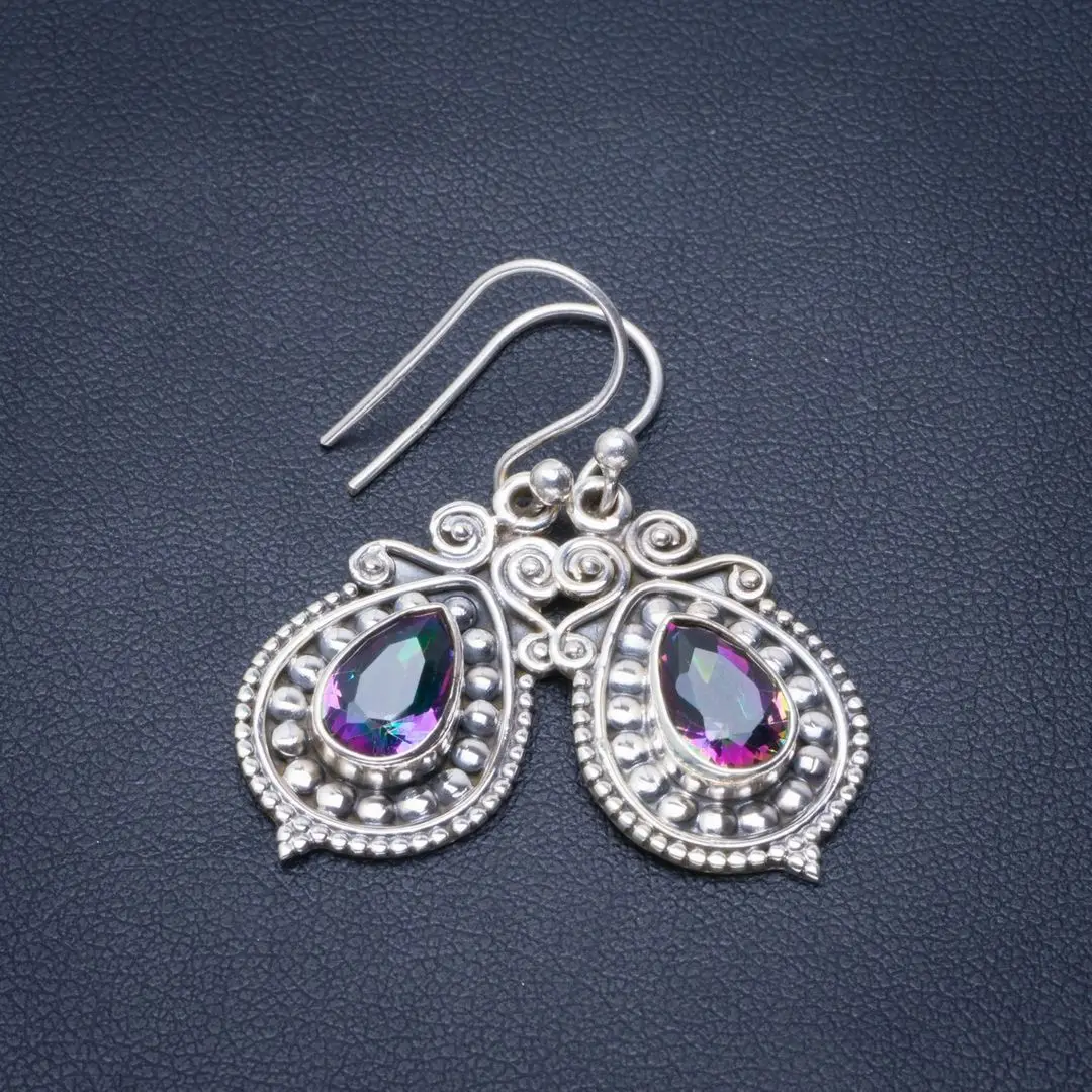 

Natural Mystical Topaz Handmade Unique 925 Sterling Silver Earrings 1.5" B2247