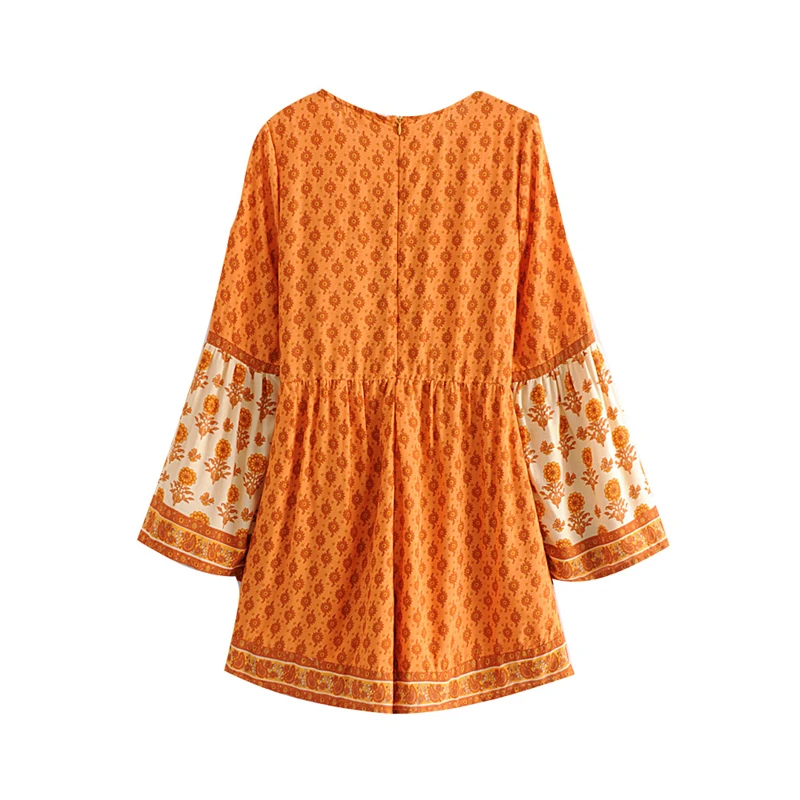 Boho шикарные летние женские цветочные печати пояса Boho комбинезоны дамы V образным вырезом с длинным рукавом кисточкой пляжные Комбинезоны Боди Топы
