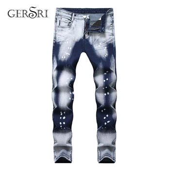 

Gersri Jeans for Men Casual Cotton Classic Ripped Denim Design Straight Fit Rap Fashion Hip Hop Biker Jeans dropshipping