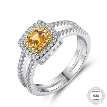

Square Yellow Gem 925 Sterling Silver Ring Gift For Women & Men Thomas style Heart Rebel Faceted Crystal Ring TS Fashion Jewelry
