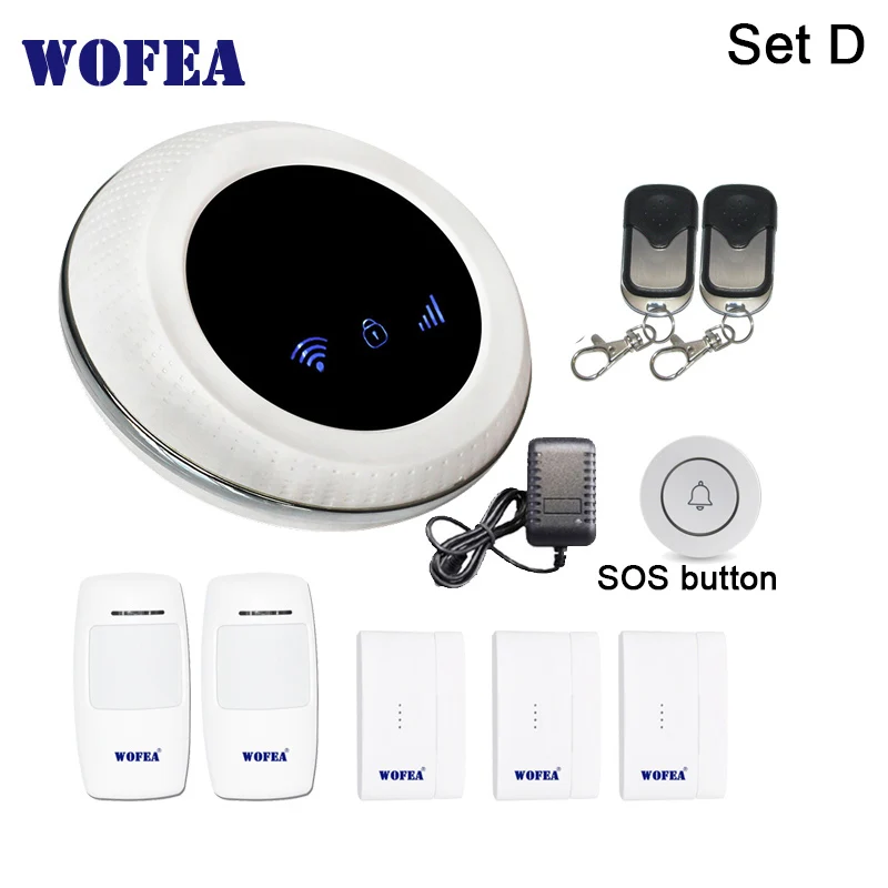 Wofea беспроводной SIM GSM домашняя охранная wifi GSM сигнализация система Датчик комплект tuya приложение Встроенная сирена - Цвет: SET D