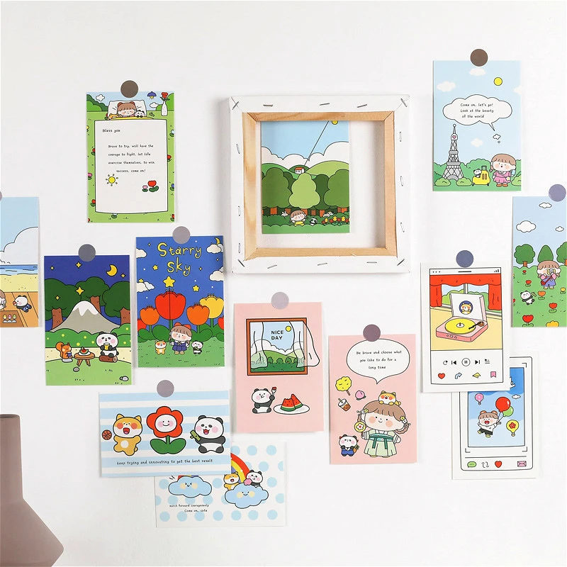 15pcs Cute Kids Dream Decorative Cards DIY Girl Boy Room Greeting Paper  Postcard Album Photo Props Wall Sticker Stationery Gift 9pcs cute biscuit bear double sided decorative card square background journal album wall sticker photo props stationery gift