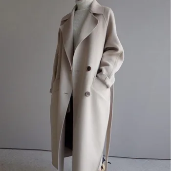 

Winter Beige Elegant Wool Blend Women Korean Fashion Black Long Coats Vintage Minimalist Woolen Overcoat Camel Oversize Outwear