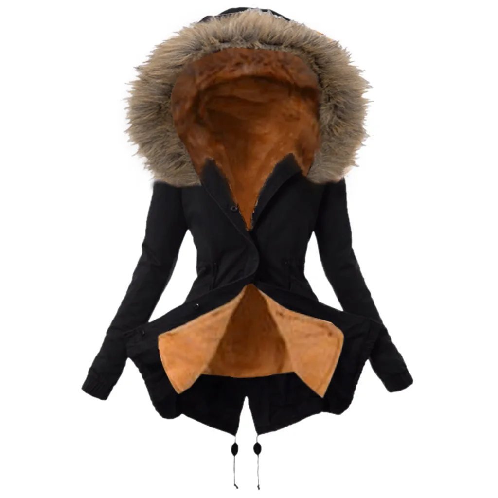 JAYCOSIN, новинка, женские парки, зимнее пальто, утепленная хлопковая куртка, верхняя одежда, пальто из искусственного меха, толстое пальто с капюшоном, Прямая поставка 1123 - Цвет: Black