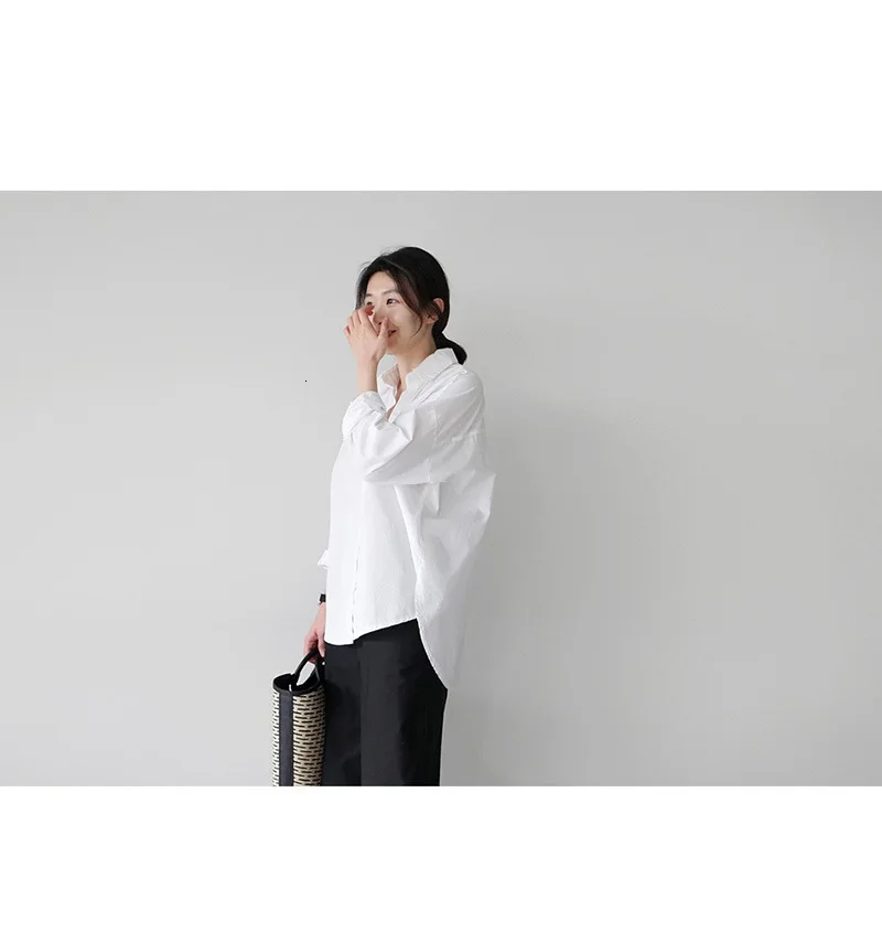 SHENGPALAE, новинка, модная Осенняя однотонная белая рубашка с отворотом, женская Свободная Повседневная рубашка для путешествий, высокая уличная женская рубашка A105