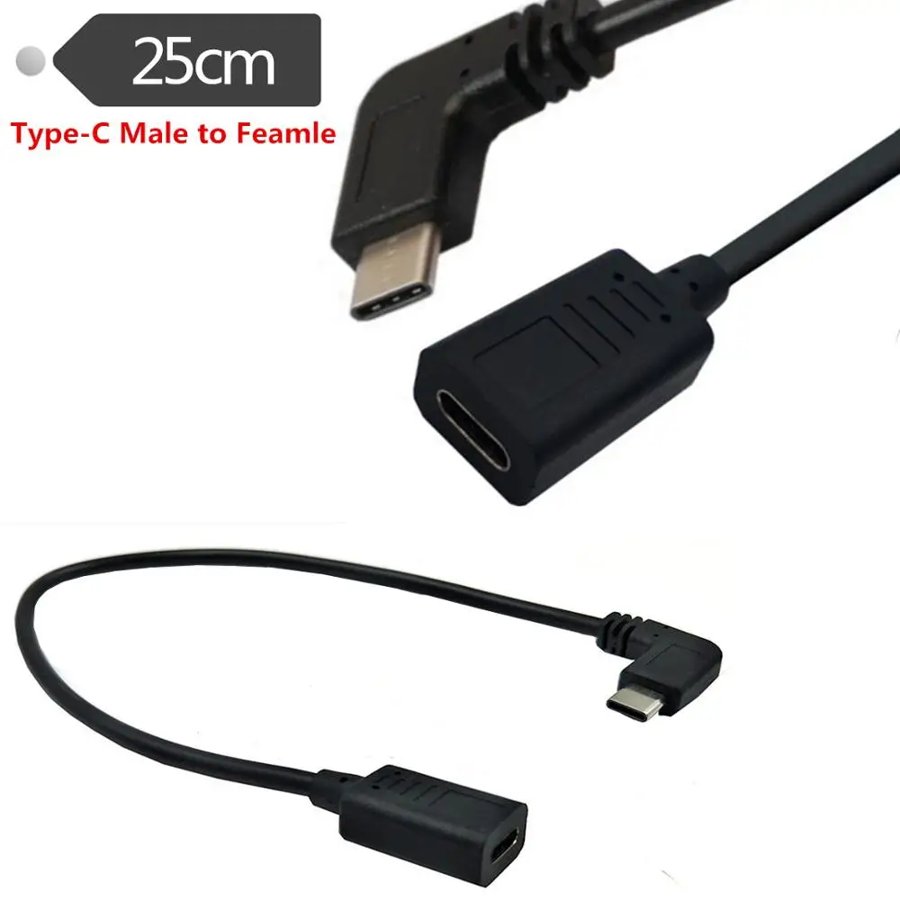 Правый и левый Угловой 90 градусов USB-C USB 3,1 type-C папа-мама удлинитель 0,25 м