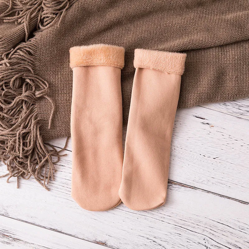 Beige Теплые носки плюс Velent женские Носки с рисунком из утепленные Термальность из шерсти и кашемира зимние носки унисекс носки до лодыжки Спальные Носки - Цвет: Beige