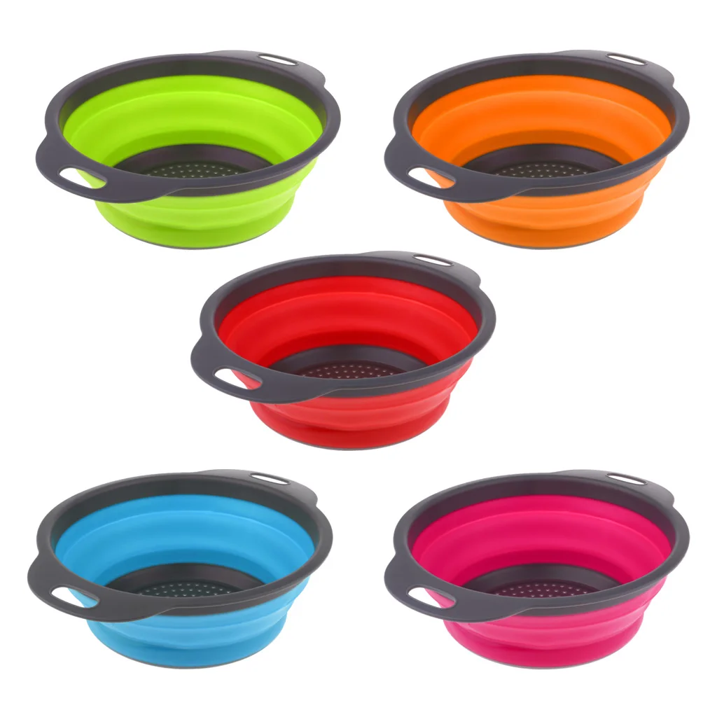 Camping Hiking Collapsible Colander Kitchen Folding Strainer Basket with Handle for Fruits Vegetables Washing & Rinsing