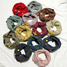 Зима Осень Детские трикотажные шарфы для девочек мальчиков аксессуар для шеи Корейский шарф Декор шар Твердые Симпатичные шарфы дети