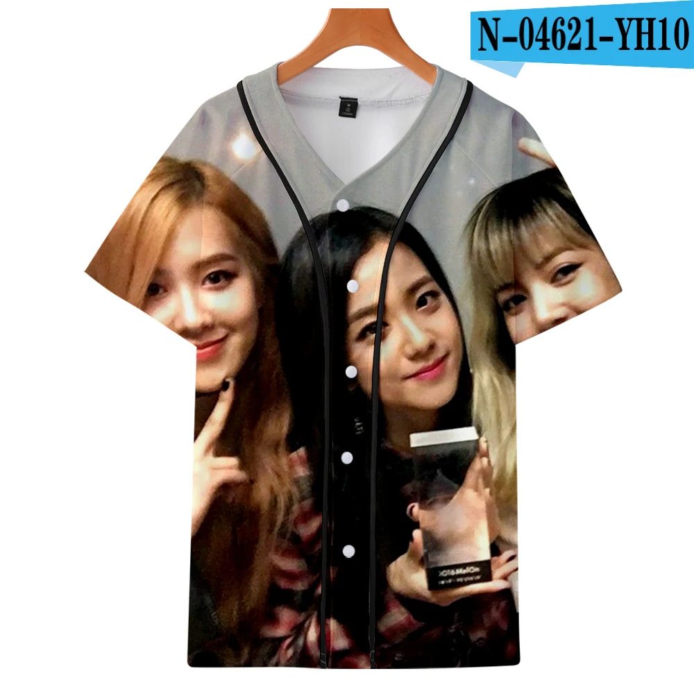 BLACKPINK 100 летние бейсбольные рубашки с 3D принтом модная повседневная одежда с коротким рукавом, популярная одежда для косплея - Цвет: Синий