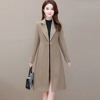 

High quality women autumn winter fashion casual wool coat Long-sleeved lapel plus size single-breasted coats