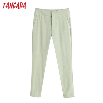 

Tangada 2020 Europe fashion women green suit pants trousers buttons office lady pants pantalon BE778