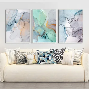 

Poster Decorative Marble Abstract Canvas Painting Alcohol Ink Posters And Prints Wall Pictures Geometric Print Living Room Decor