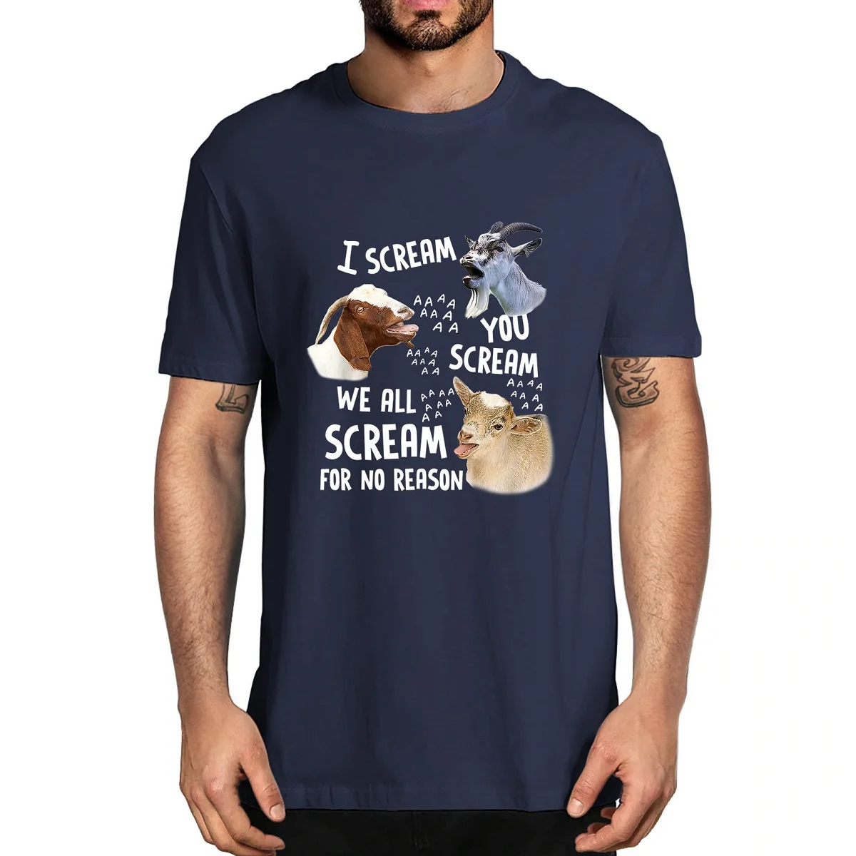 

Unisex Cotton Goat I Scream You Scream We All Scream For No Reason Vintage Summer Men's Novelty T-Shirt Harajuku Streetwear Tee