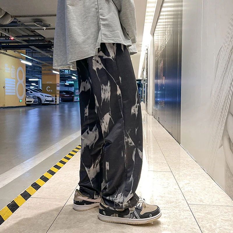 Men Casual Pants Wide Leg Tie Dye Vintage Style Harajuku Hip-hop High Street Chic Hipsters Teens Mopping Draped Cozy Cool M-3XL