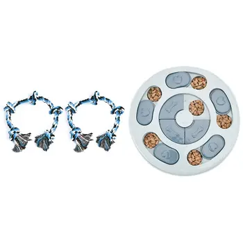 

2x Chewing Dog Leash Toys Large and Medium-Sized Dog Bite Rope Toy with Dog Puzzle Toy Bowl Training Games Feeder