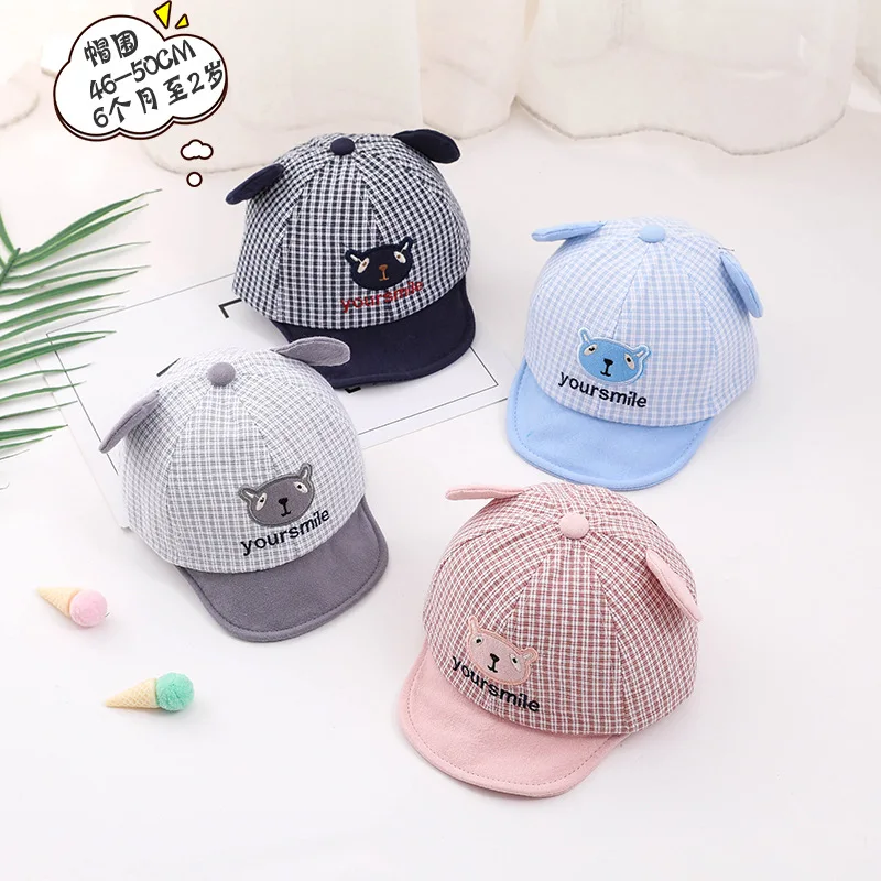 

CHILDREN'S Hat Baby Spring And Summer New Style Bear Stripes Brim Hat Cartoon College Style Soft Eaves Embroidered Baseball Cap